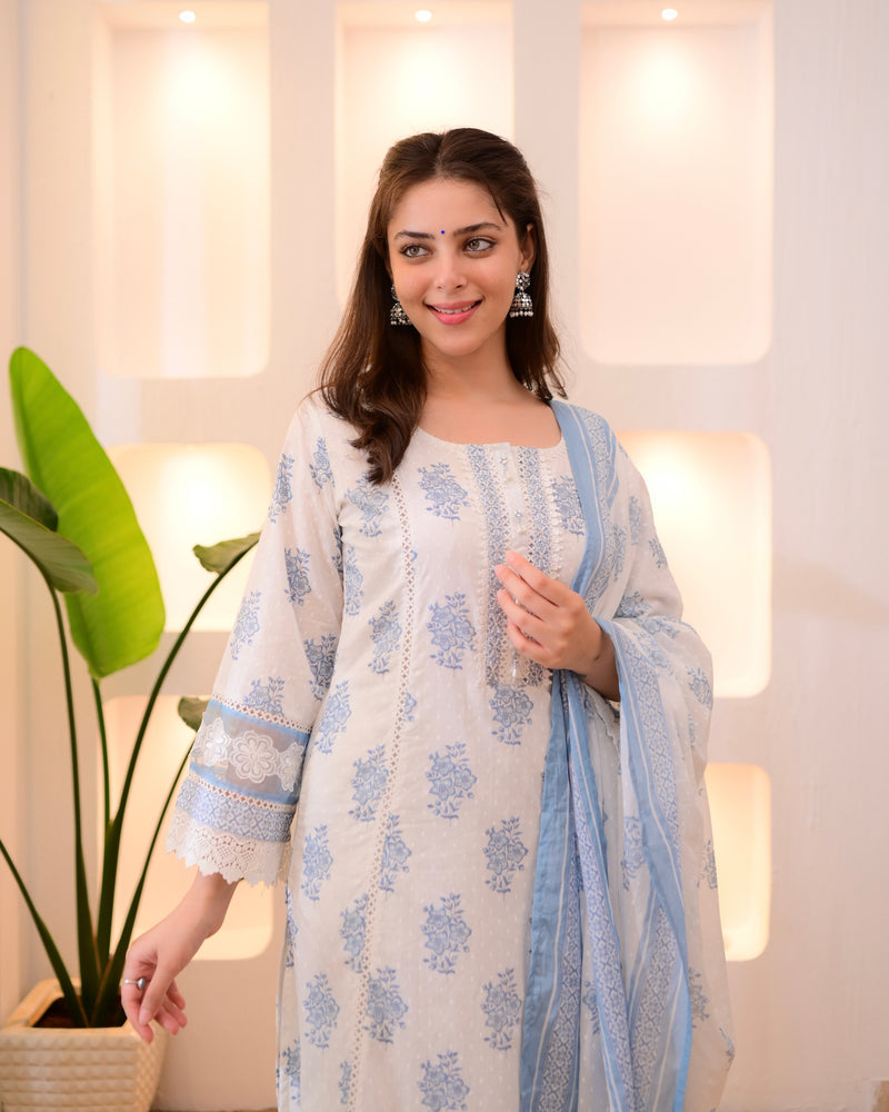 Powder Blue Gulzaar Premium Cotton Suit