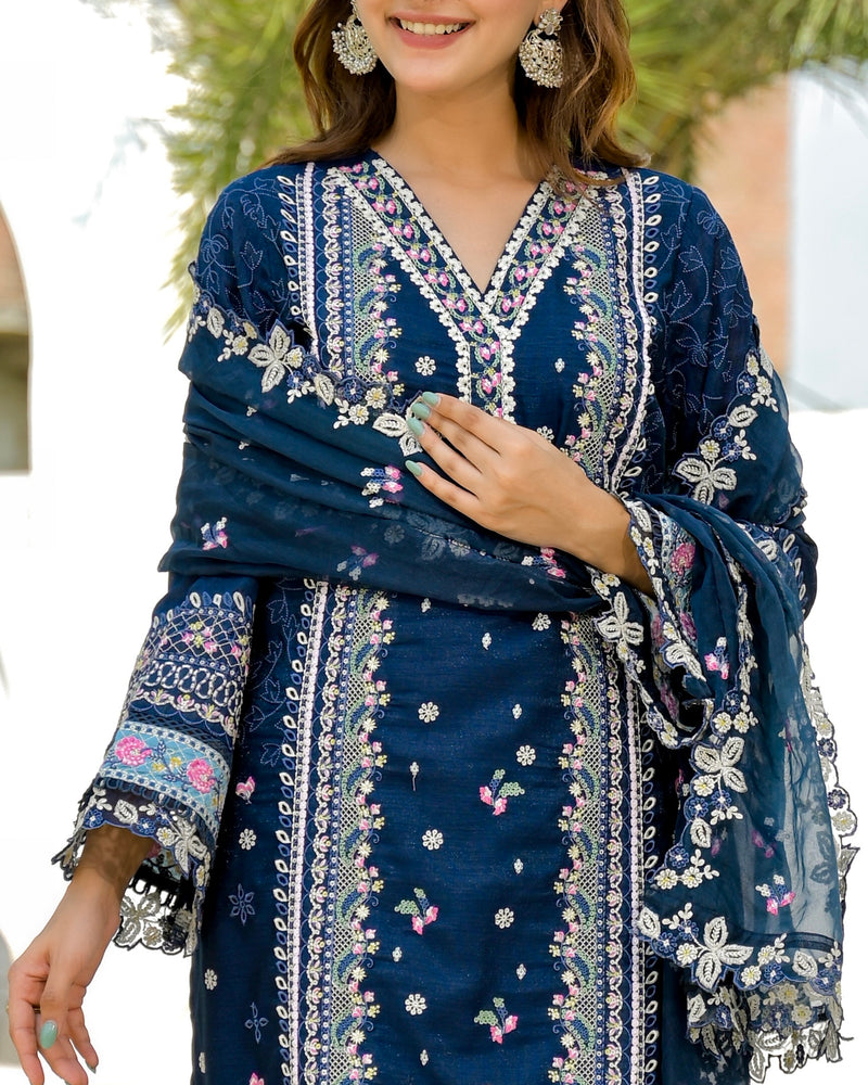 Midnight Blossom Threadwork Pakistani Shimmer Suit