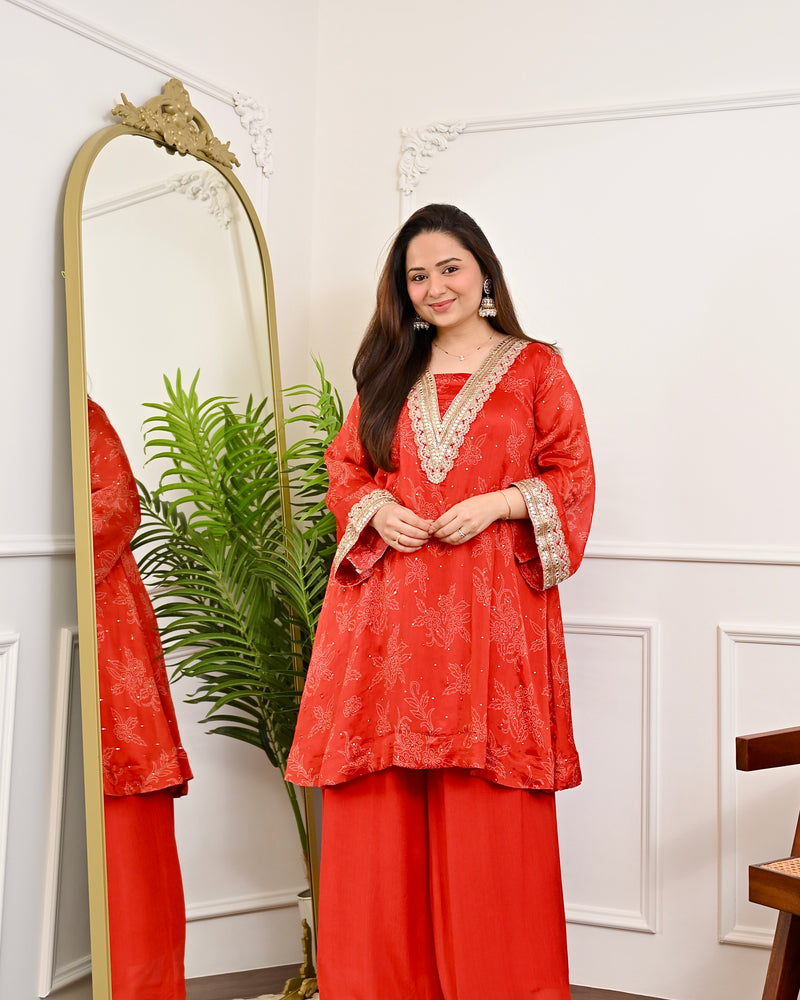 Crimson Radiance Chinnon Handwork Festive Co-ord