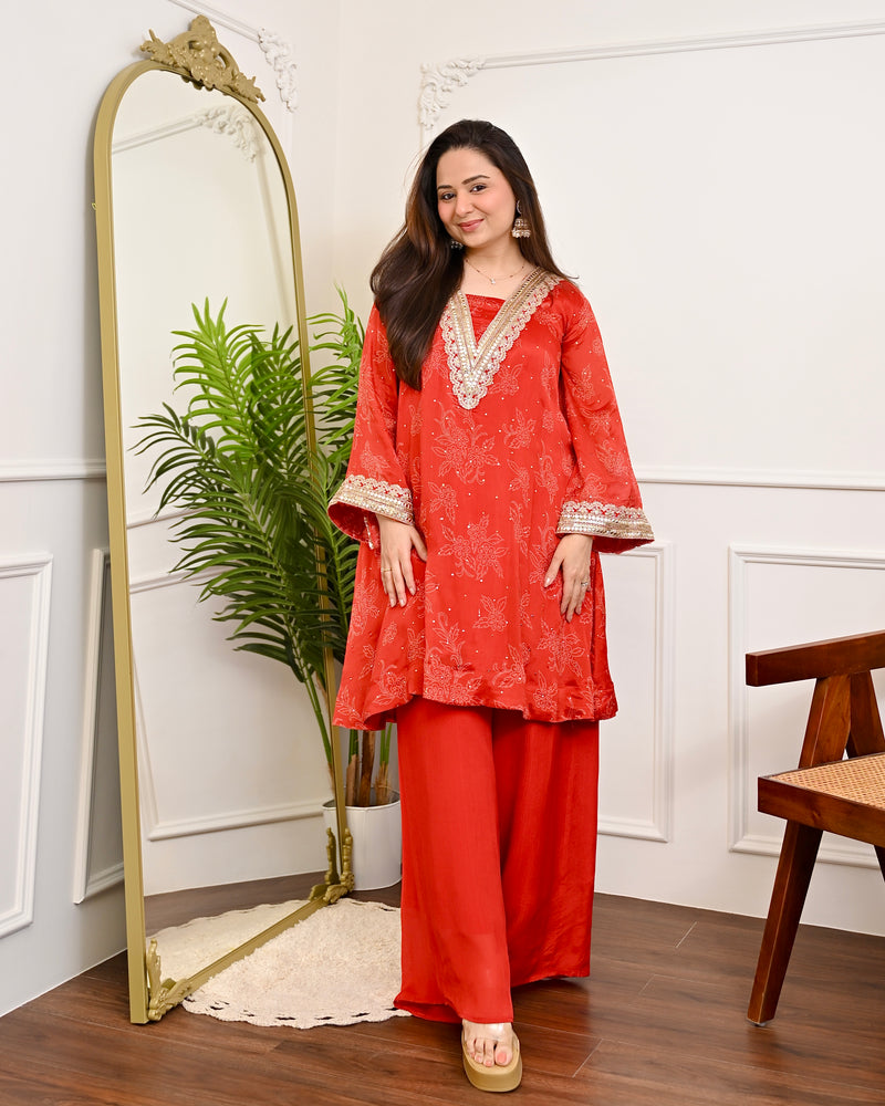 Crimson Radiance Chinnon Handwork Festive Co-ord
