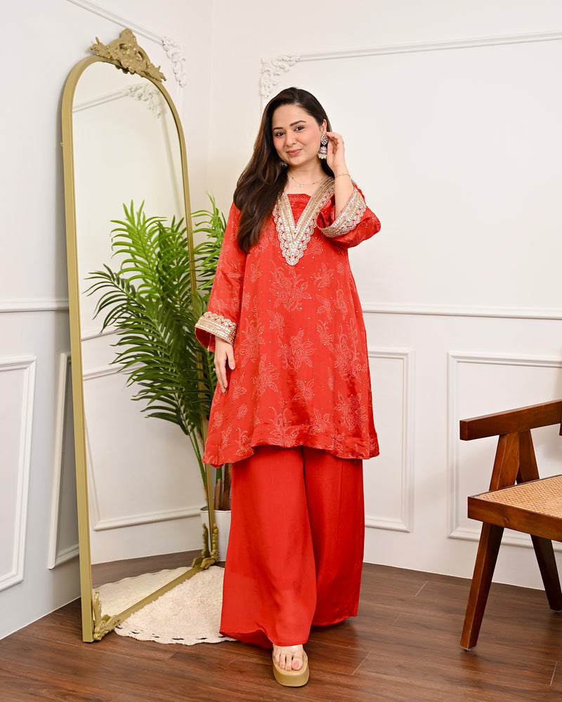 Crimson Radiance Chinnon Handwork Festive Co-ord