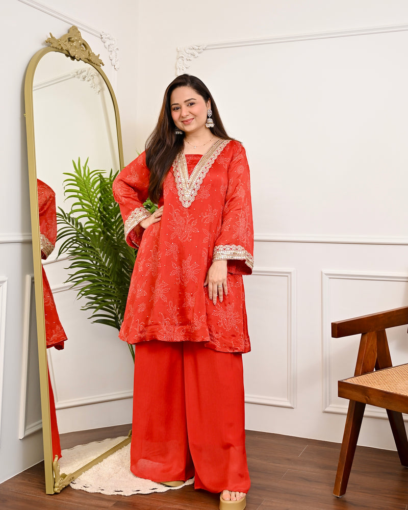 Crimson Radiance Chinnon Handwork Festive Co-ord