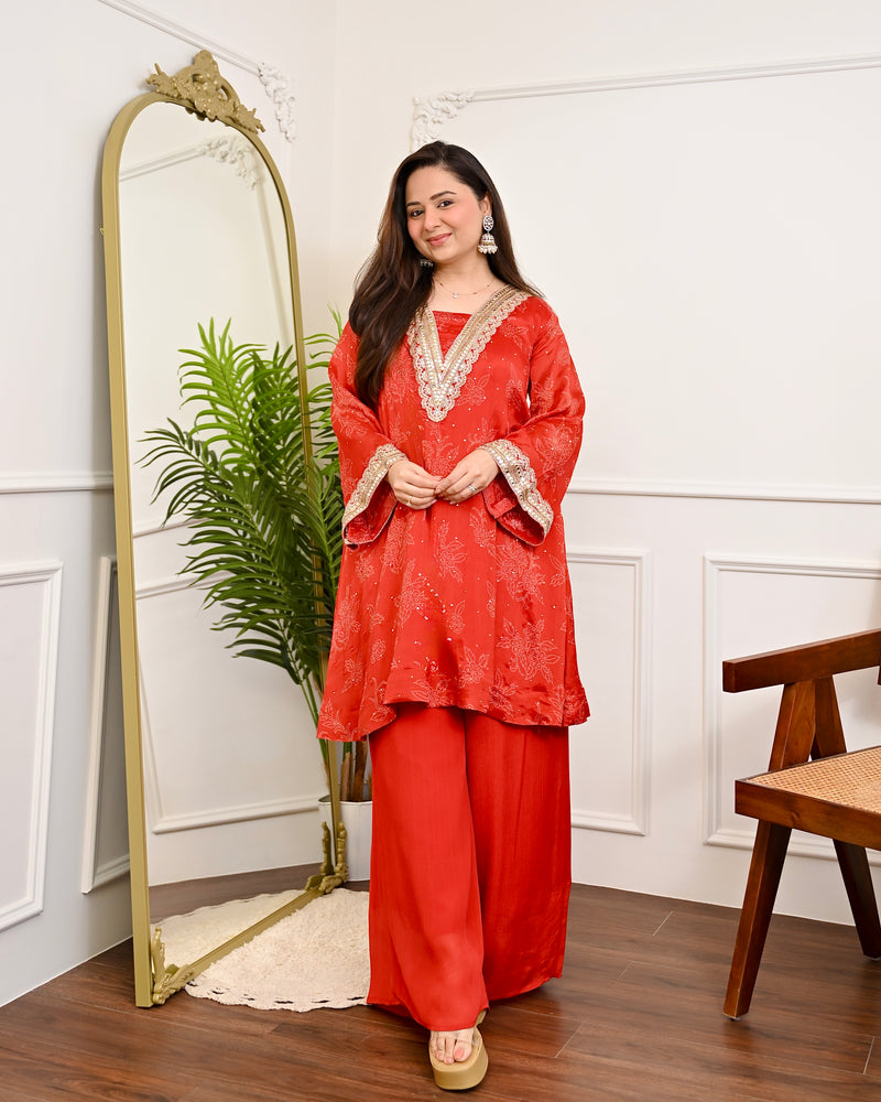 Crimson Radiance Chinnon Handwork Festive Co-ord