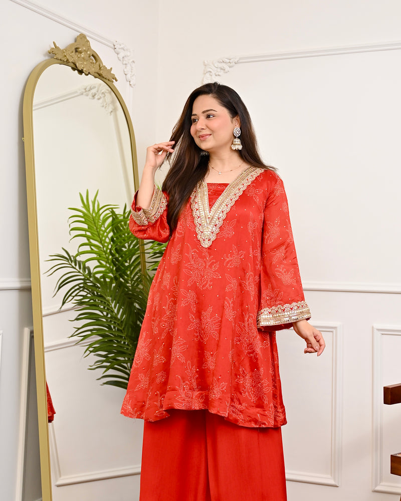 Crimson Radiance Chinnon Handwork Festive Co-ord