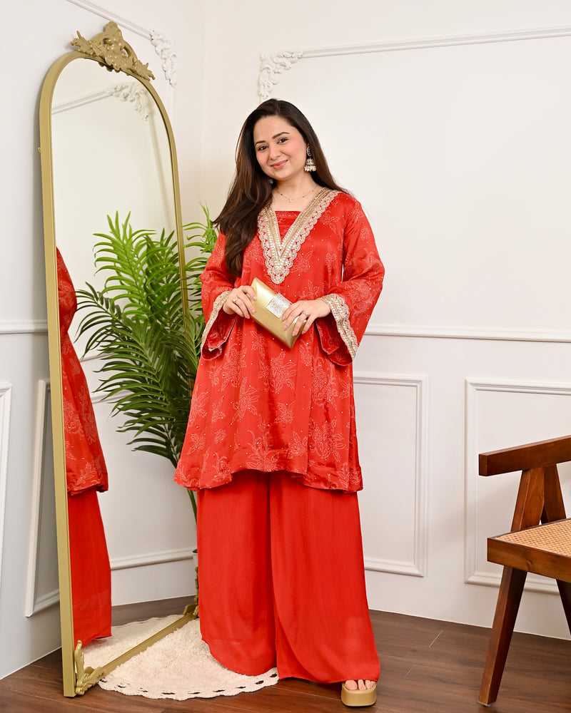 Crimson Radiance Chinnon Handwork Festive Co-ord