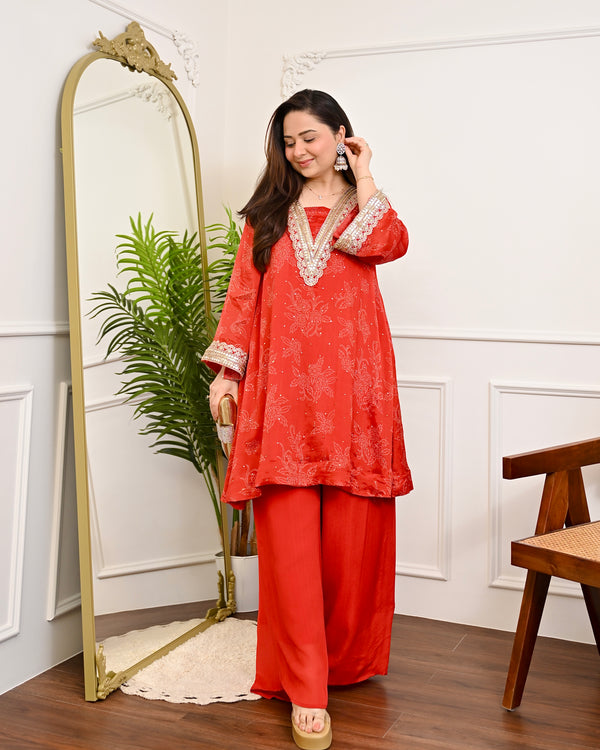 Crimson Radiance Chinnon Handwork Festive Co-ord