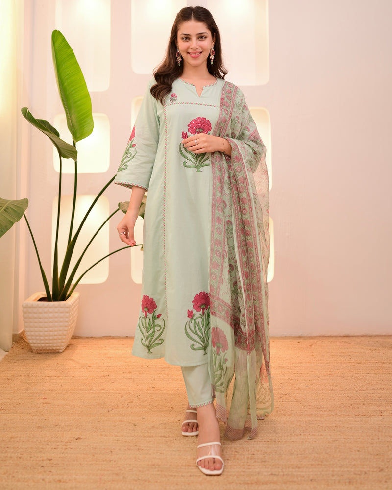 Mint Garden Glow A Line Cotton Suit