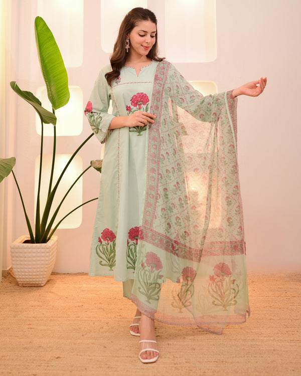 Mint Garden Glow A Line Cotton Suit