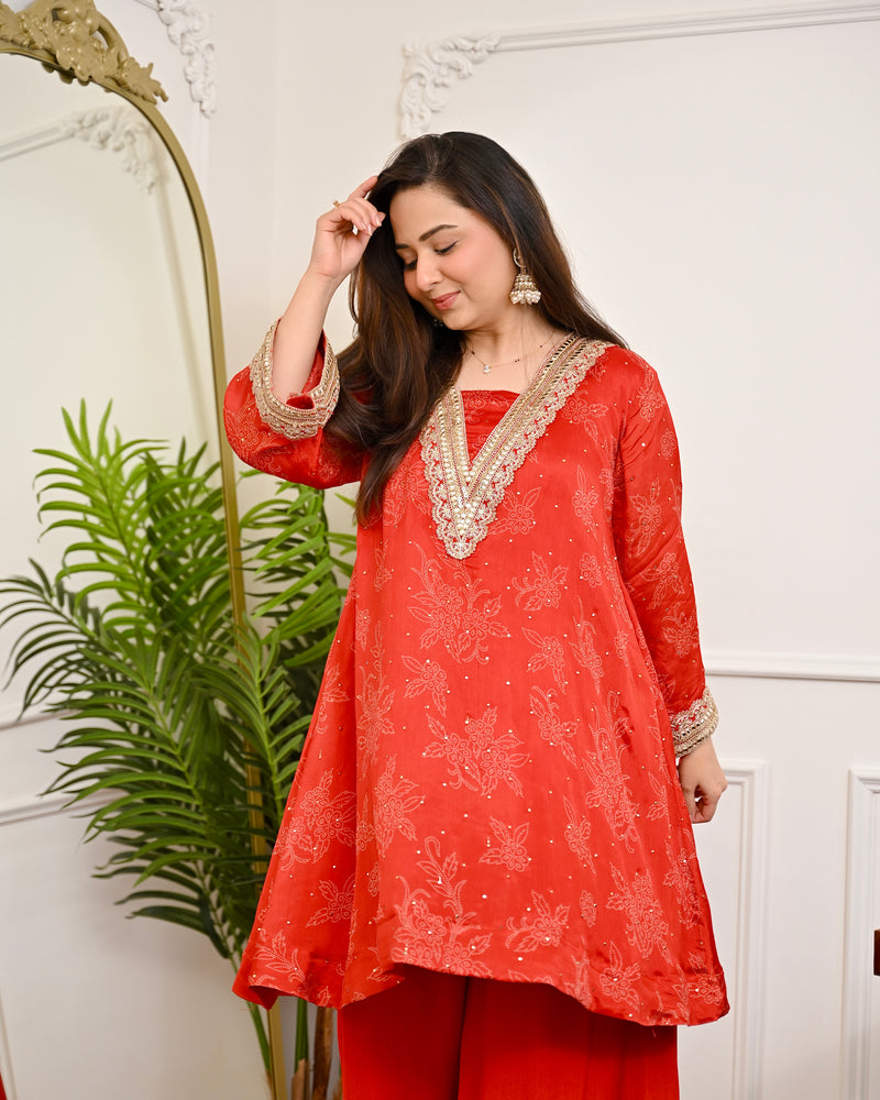 Crimson Radiance Chinnon Handwork Festive Co-ord