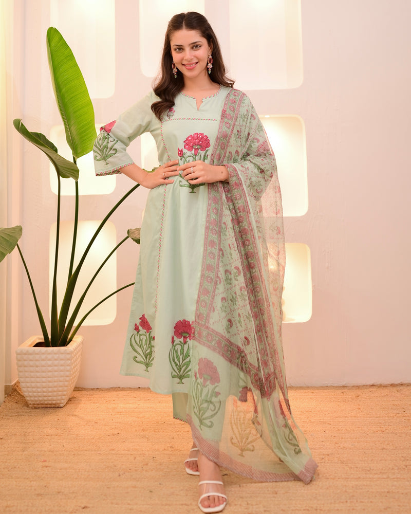 Mint Garden Glow A Line Cotton Suit