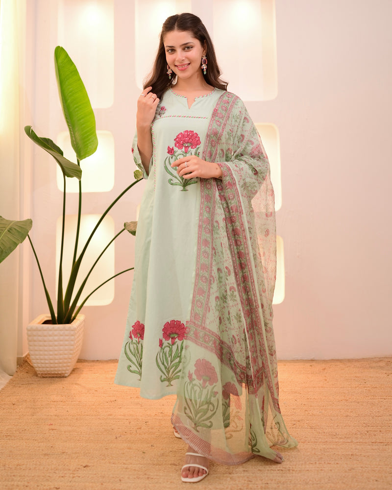 Mint Garden Glow A Line Cotton Suit