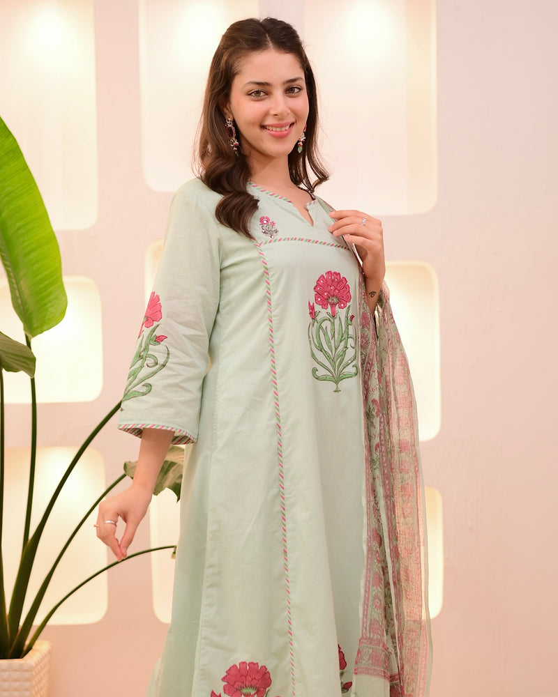 Mint Garden Glow A Line Cotton Suit