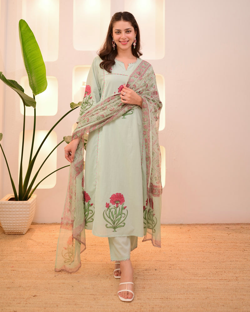 Mint Garden Glow A Line Cotton Suit
