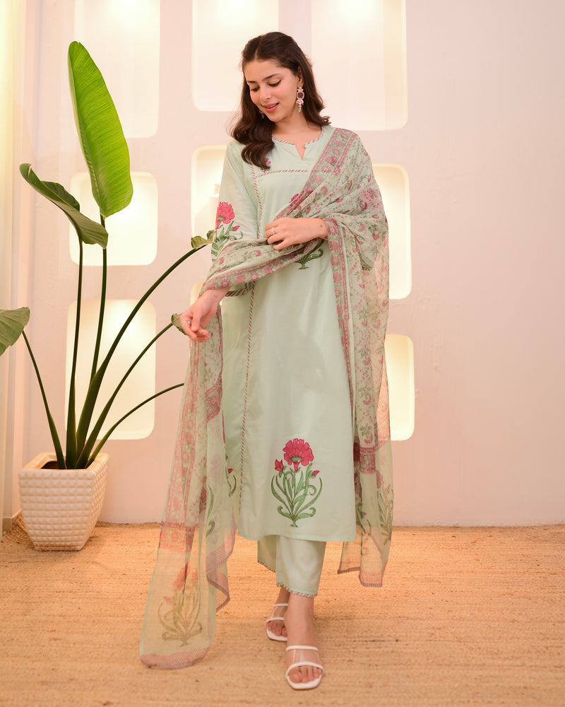 Mint Garden Glow A Line Cotton Suit