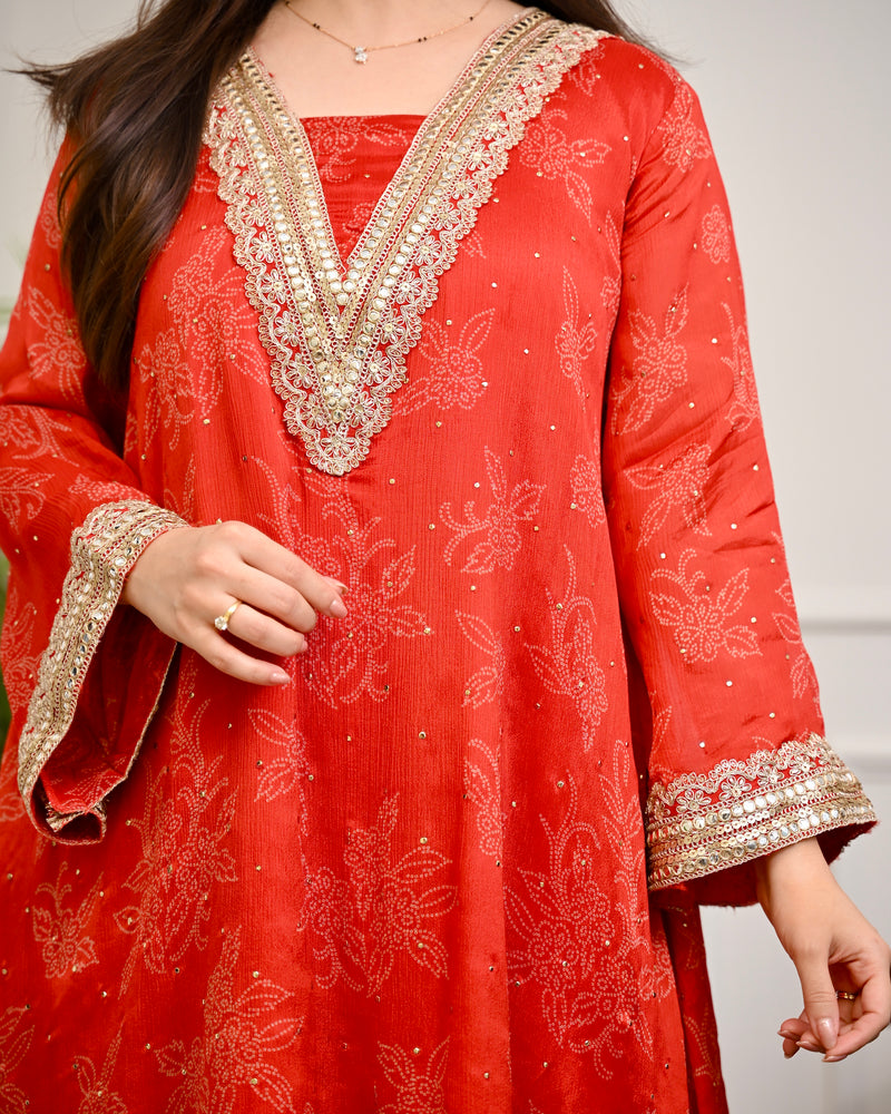 Crimson Radiance Chinnon Handwork Festive Co-ord