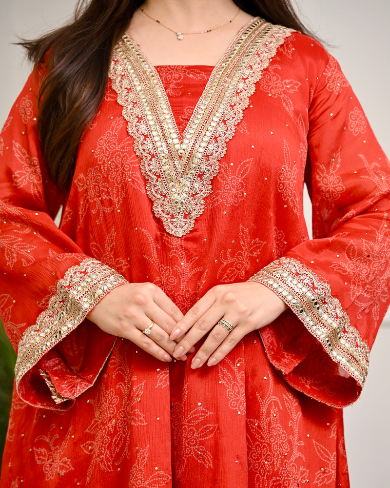 Crimson Radiance Chinnon Handwork Festive Co-ord