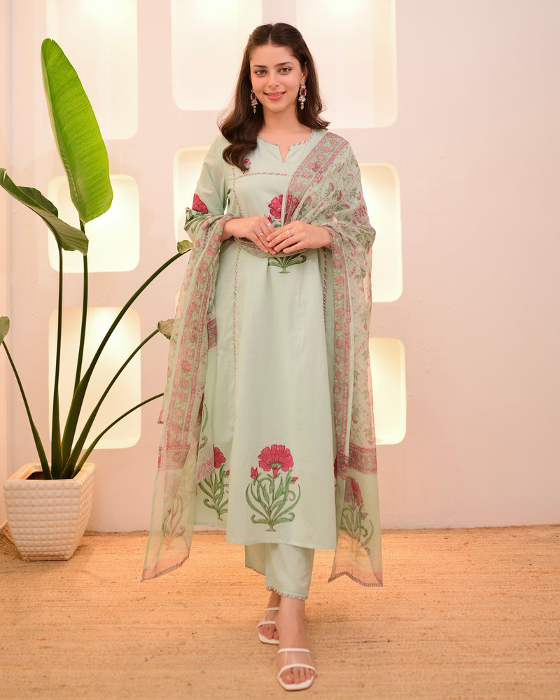 Mint Garden Glow A Line Cotton Suit