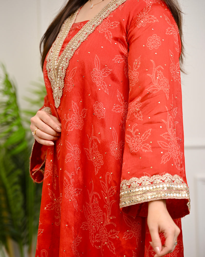 Crimson Radiance Chinnon Handwork Festive Co-ord