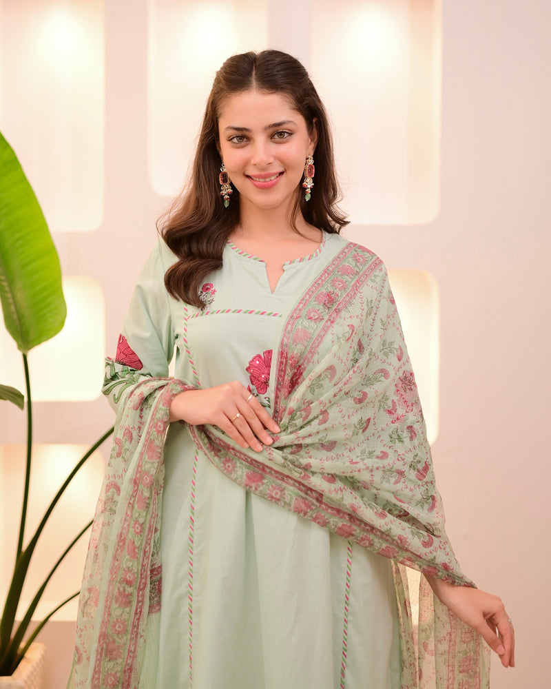 Mint Garden Glow A Line Cotton Suit