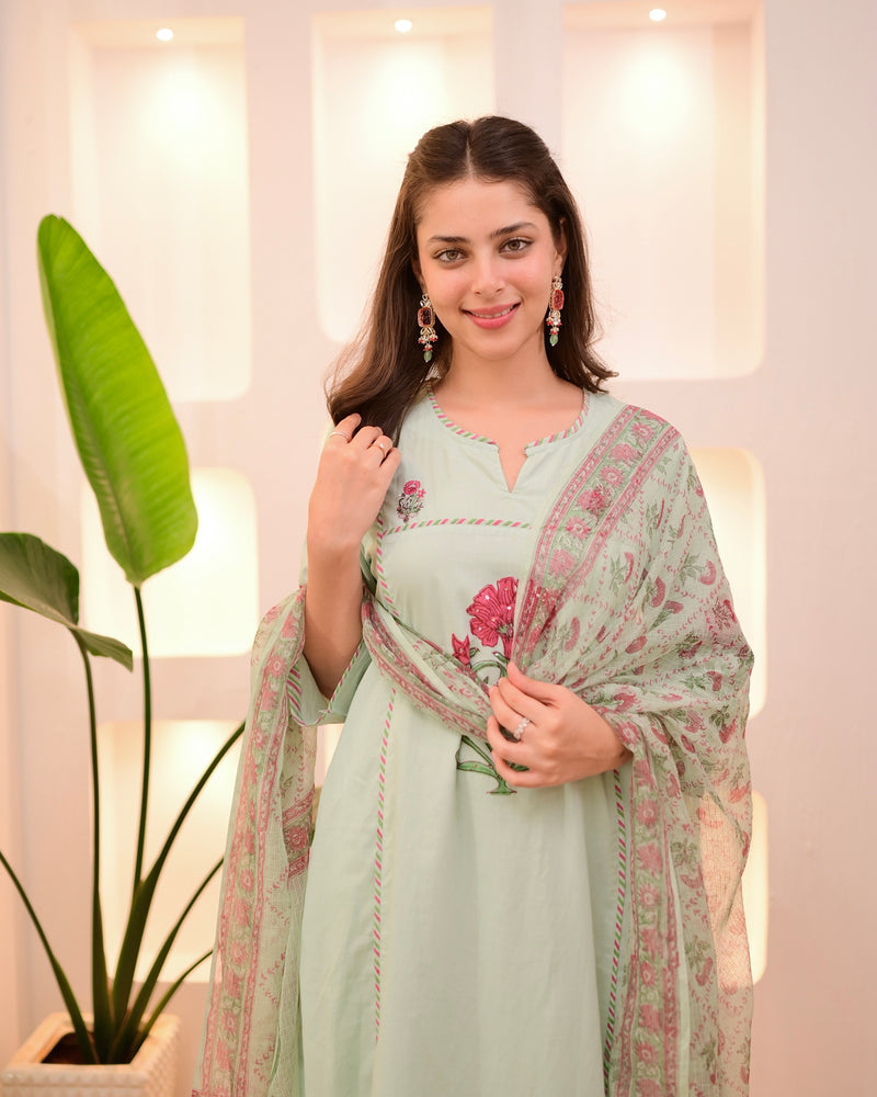 Mint Garden Glow A Line Cotton Suit