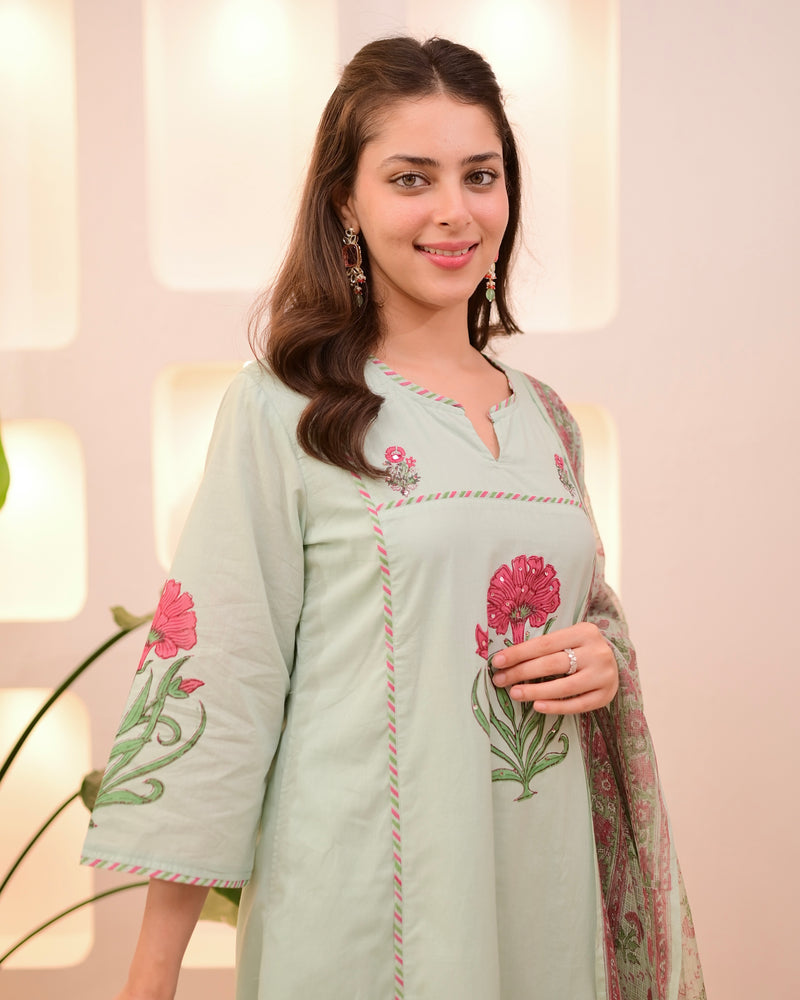 Mint Garden Glow A Line Cotton Suit