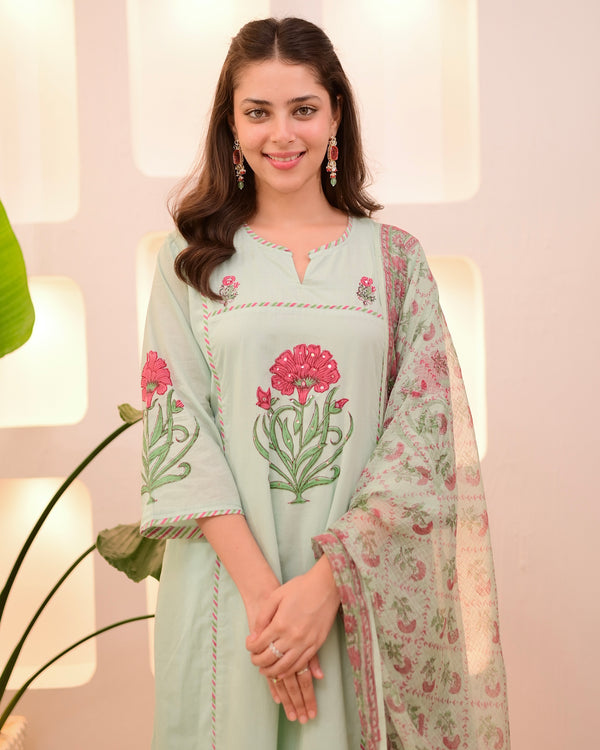 Mint Garden Glow A Line Cotton Suit
