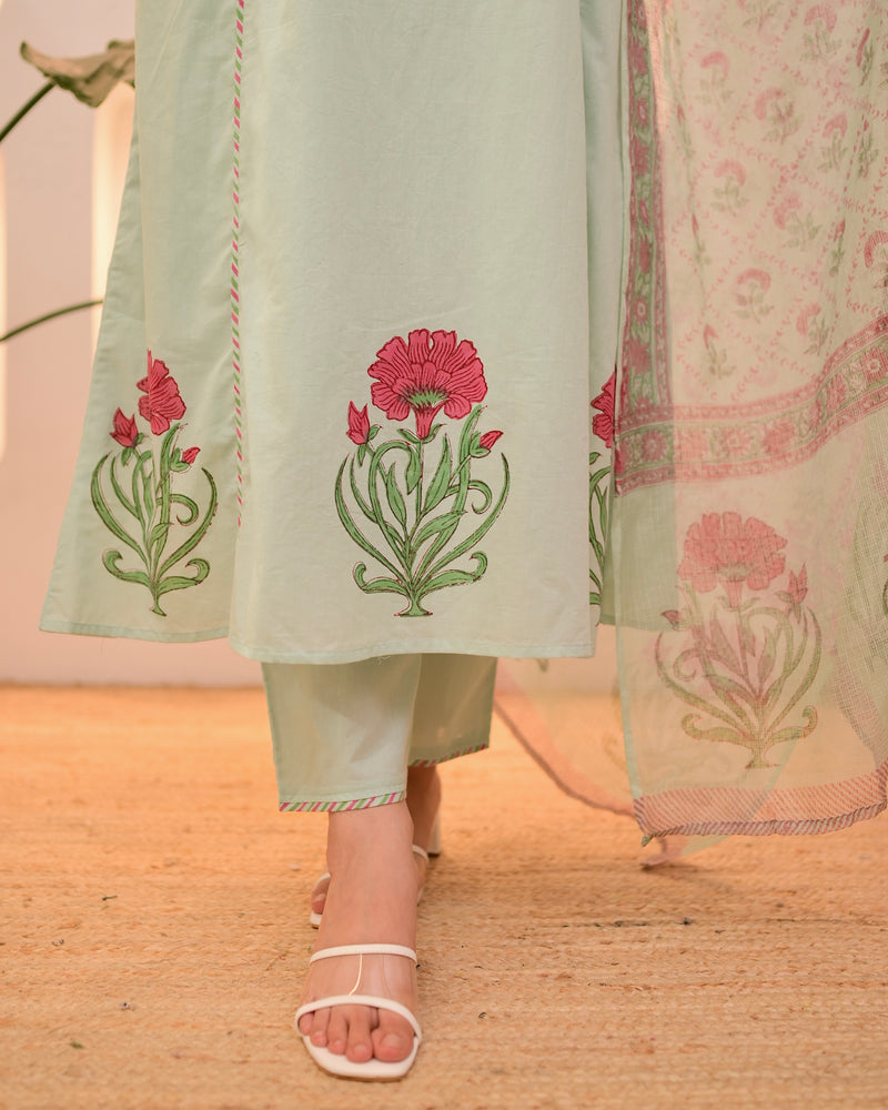Mint Garden Glow A Line Cotton Suit