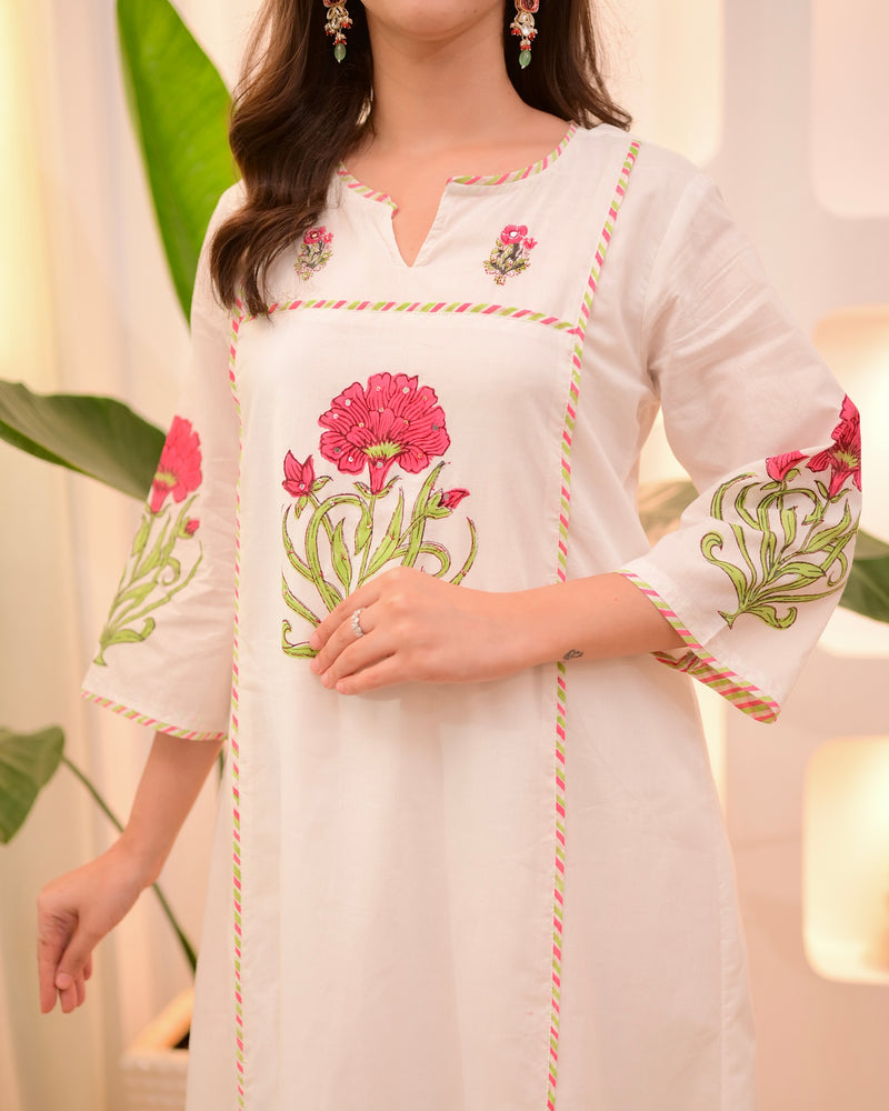 Pearl Blossom Charm A Line Cotton Suit