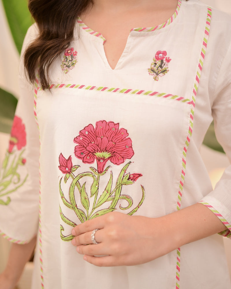 Pearl Blossom Charm A Line Cotton Suit