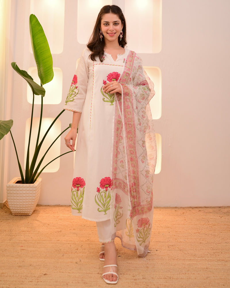 Pearl Blossom Charm A Line Cotton Suit