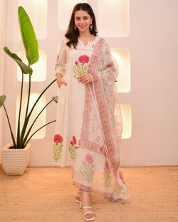 Pearl Blossom Charm A Line Cotton Suit