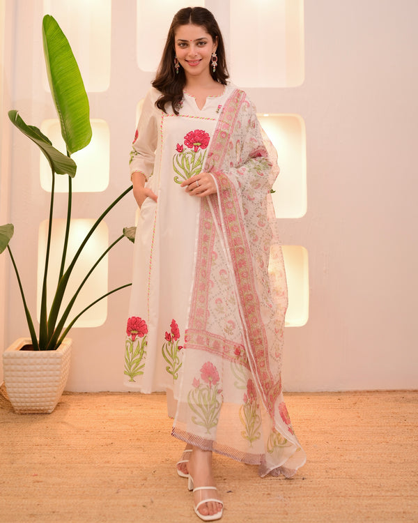 Pearl Blossom Charm A Line Cotton Suit