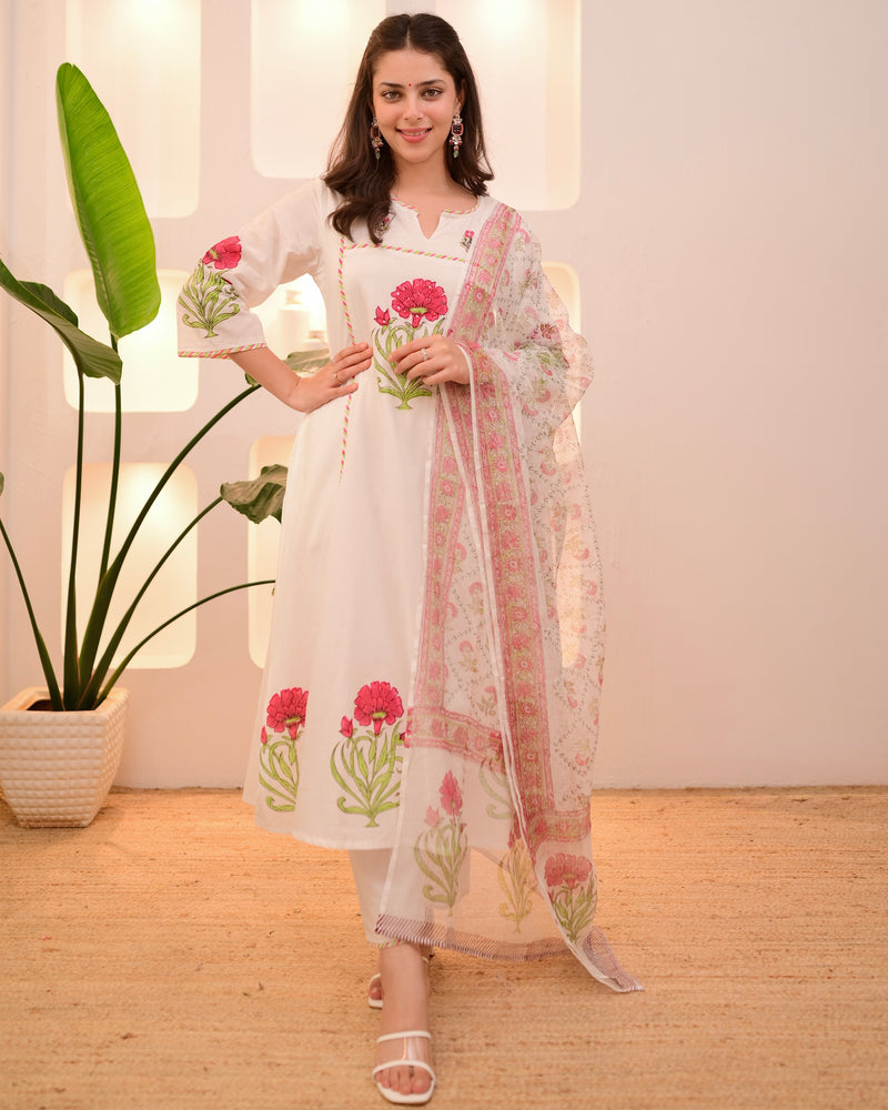 Pearl Blossom Charm A Line Cotton Suit