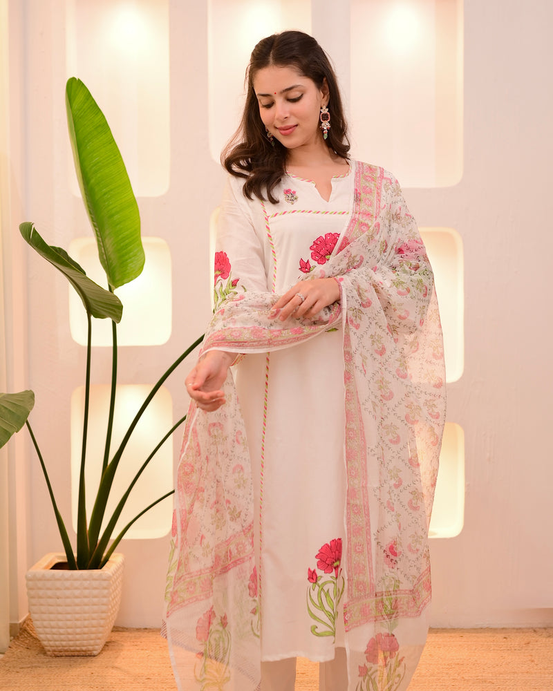 Pearl Blossom Charm A Line Cotton Suit