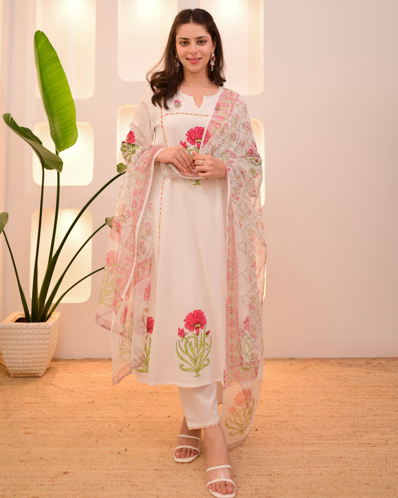Pearl Blossom Charm A Line Cotton Suit