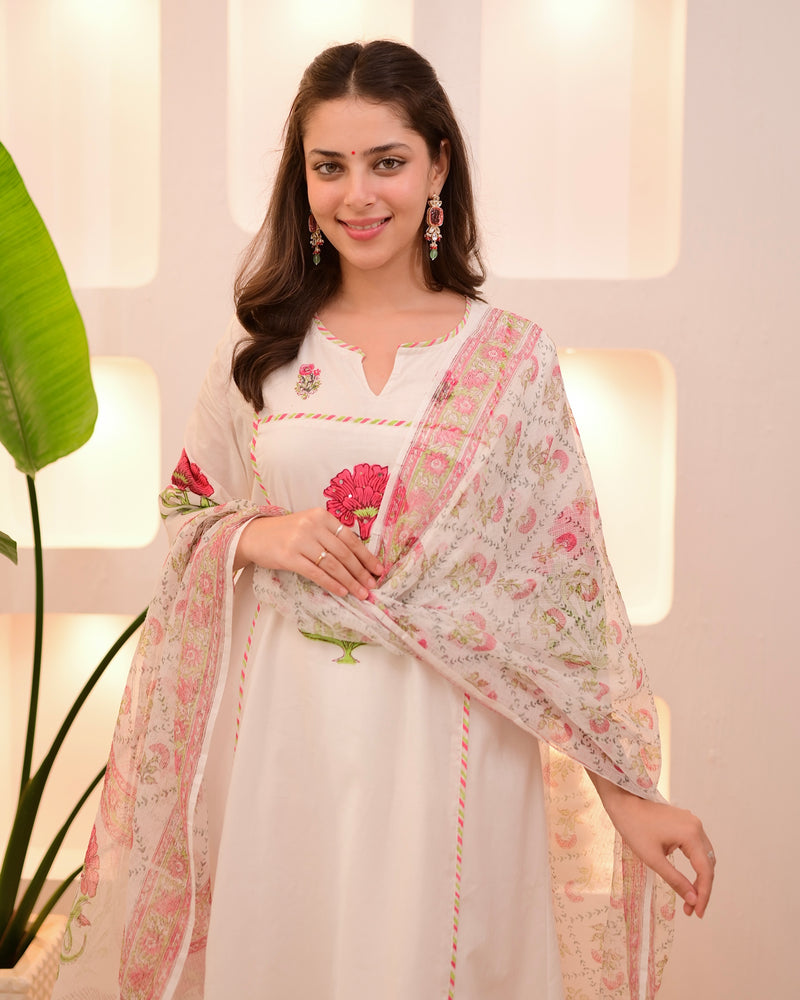 Pearl Blossom Charm A Line Cotton Suit