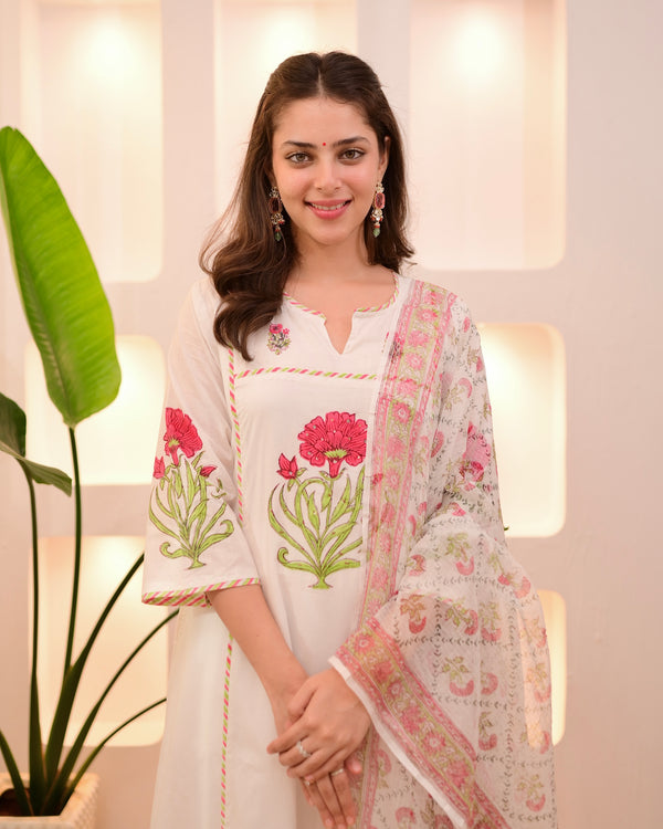 Pearl Blossom Charm A Line Cotton Suit