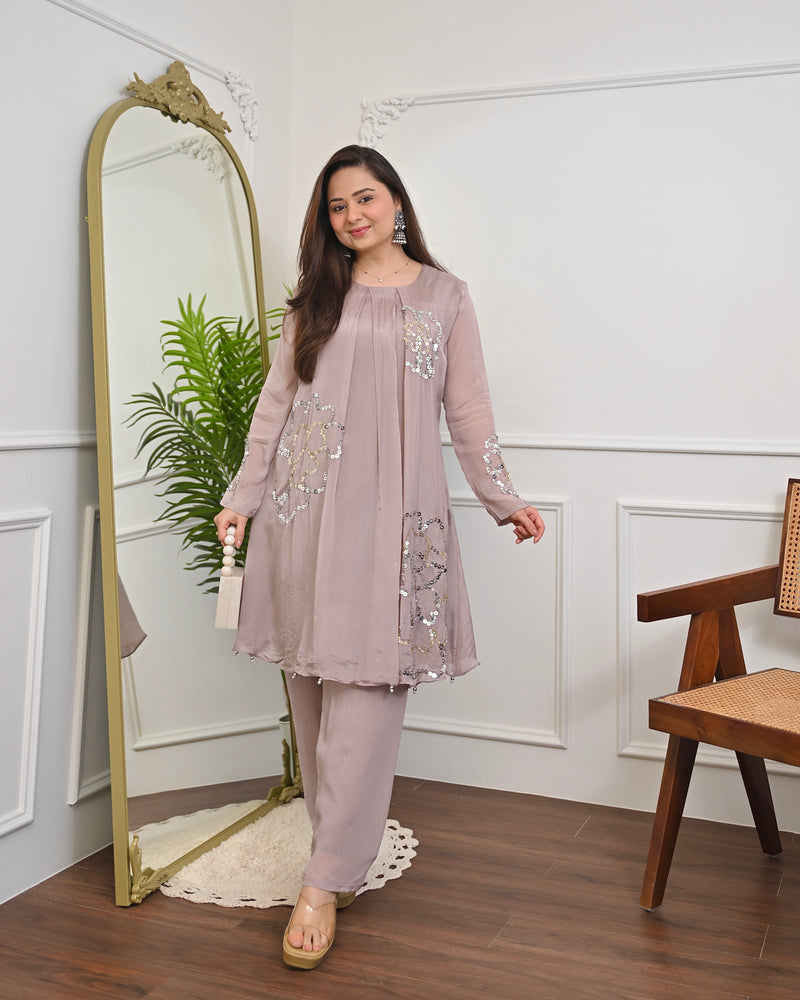 Rose Mauve Chinnon Handwork Festive Co-ord