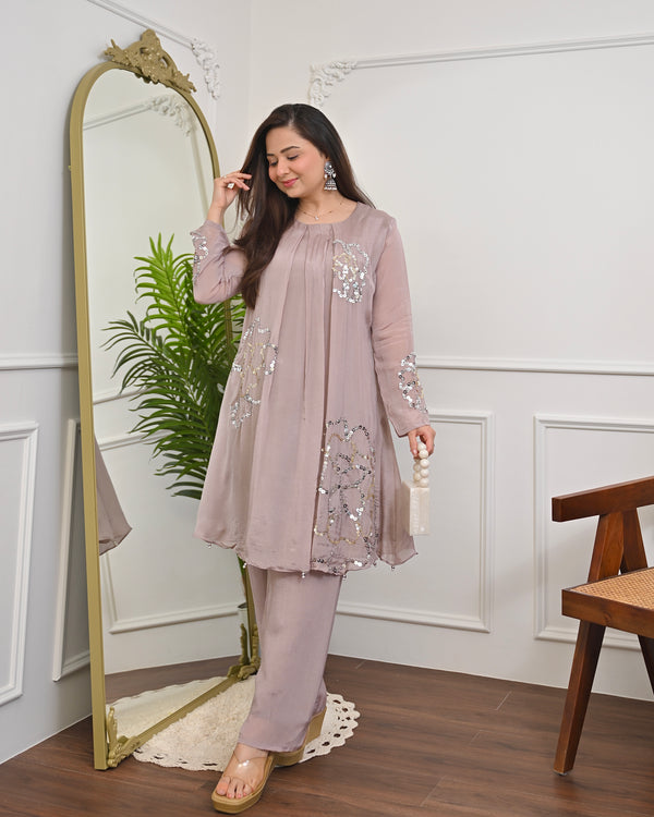 Rose Mauve Chinnon Handwork Festive Co-ord