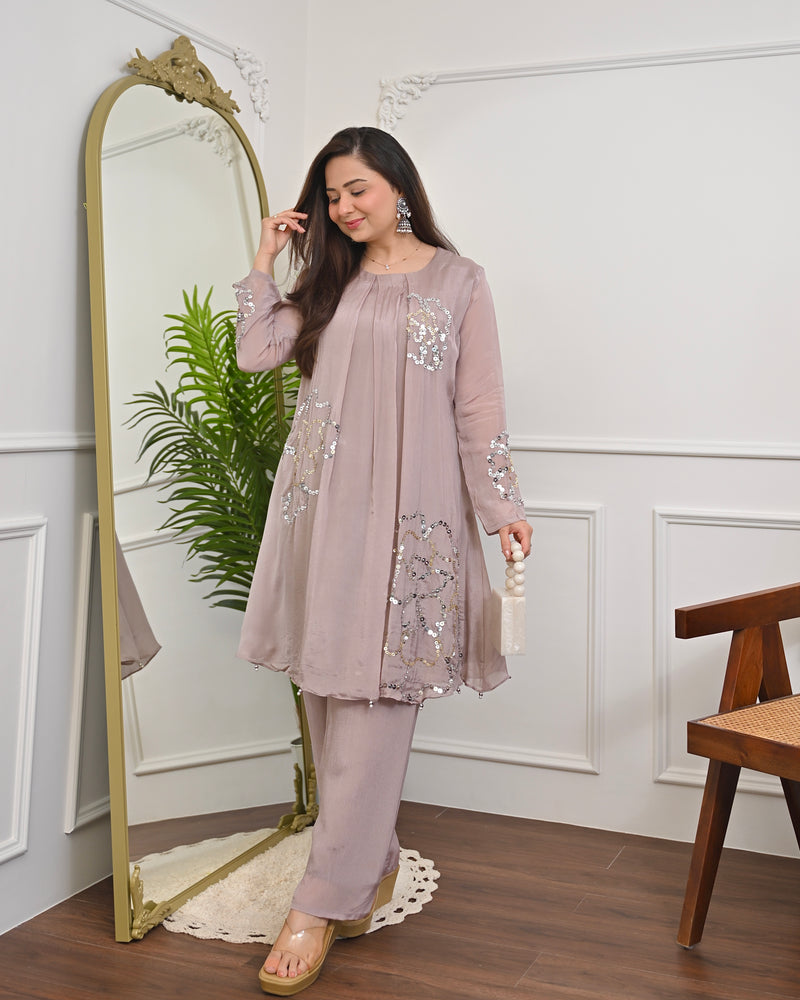 Rose Mauve Chinnon Handwork Festive Co-ord