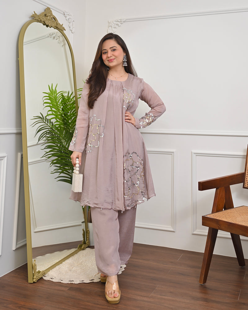 Rose Mauve Chinnon Handwork Festive Co-ord