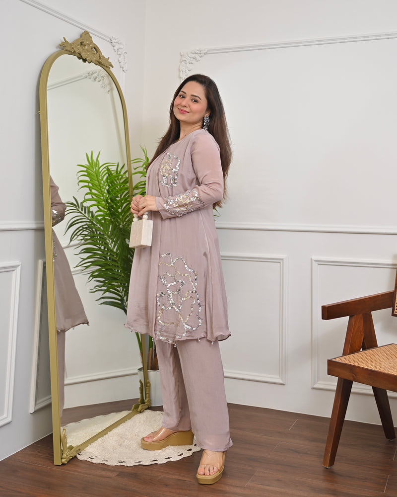 Rose Mauve Chinnon Handwork Festive Co-ord