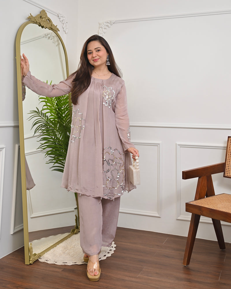 Rose Mauve Chinnon Handwork Festive Co-ord