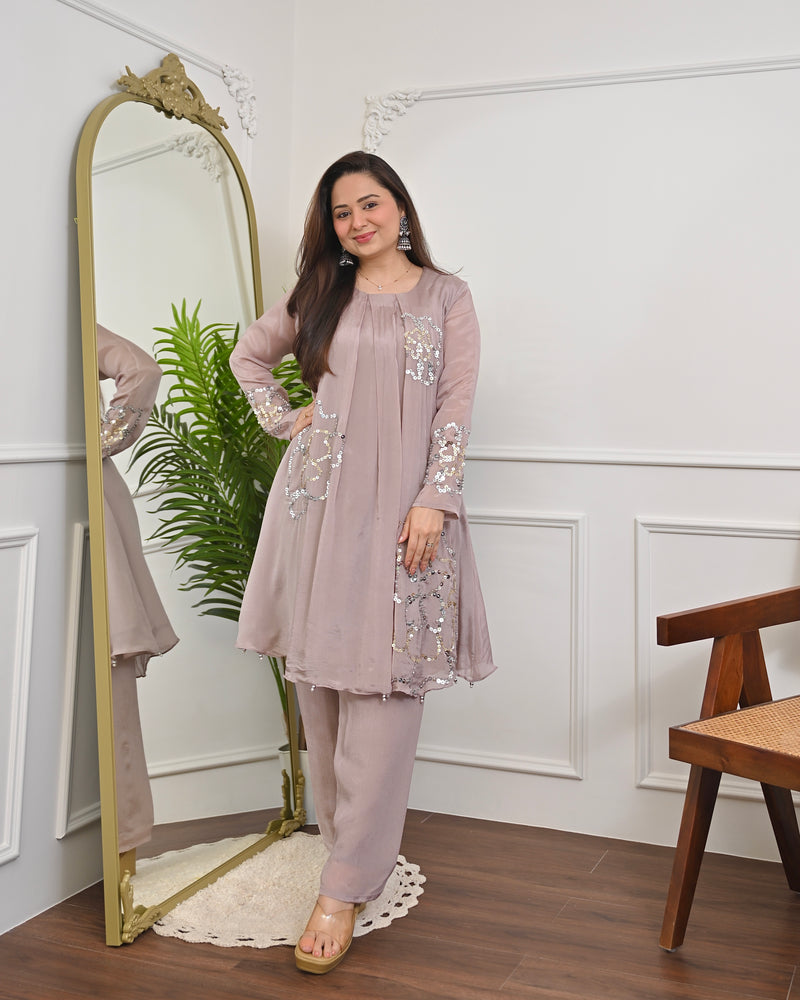 Rose Mauve Chinnon Handwork Festive Co-ord