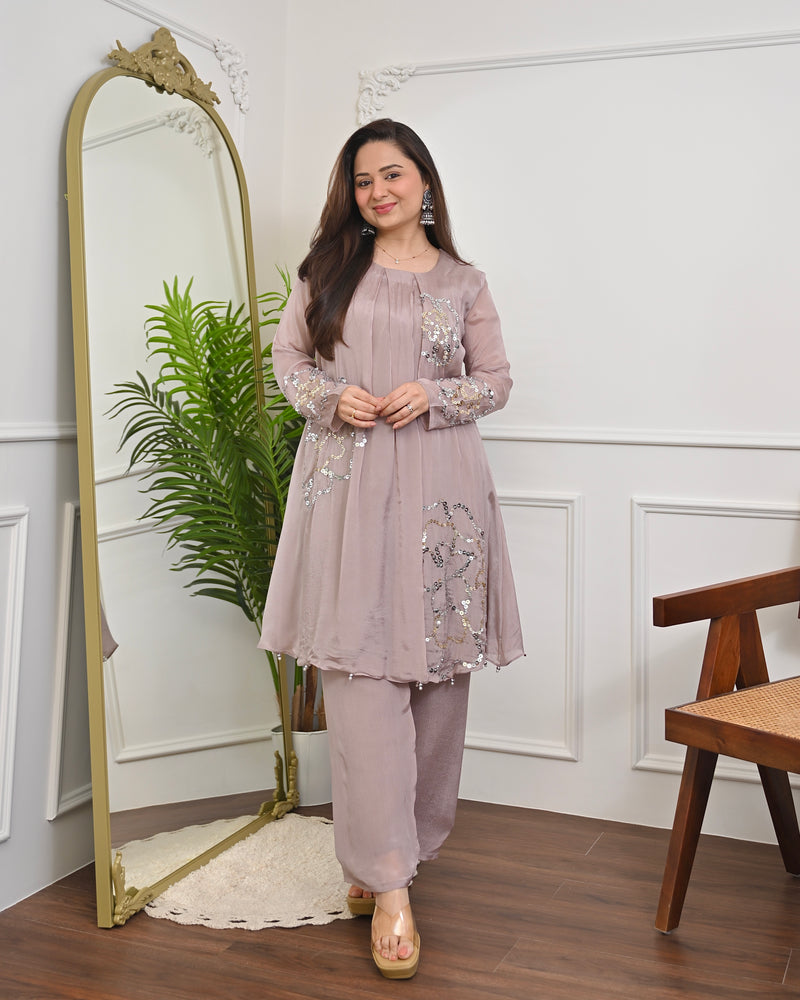 Rose Mauve Chinnon Handwork Festive Co-ord