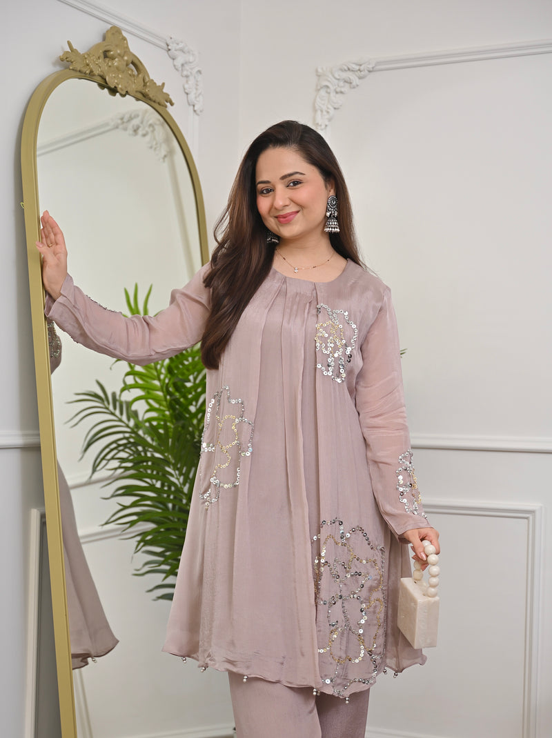 Rose Mauve Chinnon Handwork Festive Co-ord