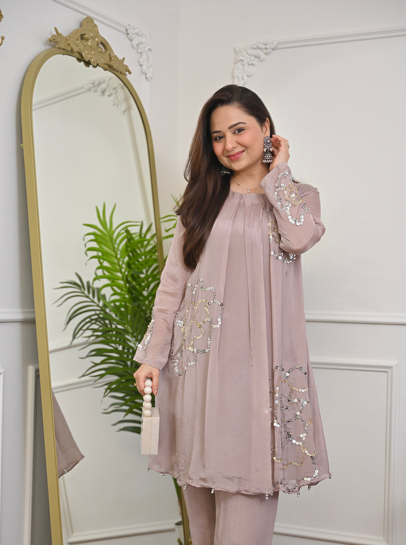 Rose Mauve Chinnon Handwork Festive Co-ord