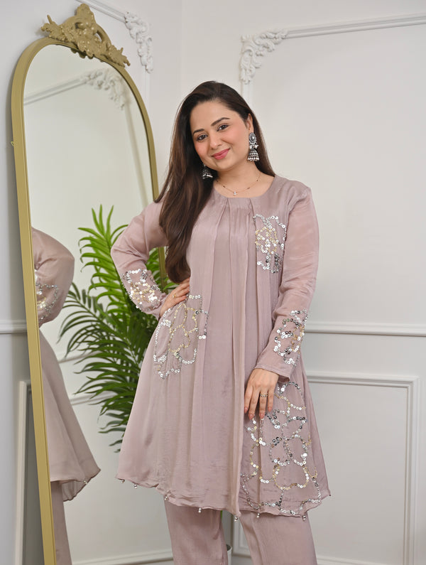 Rose Mauve Chinnon Handwork Festive Co-ord