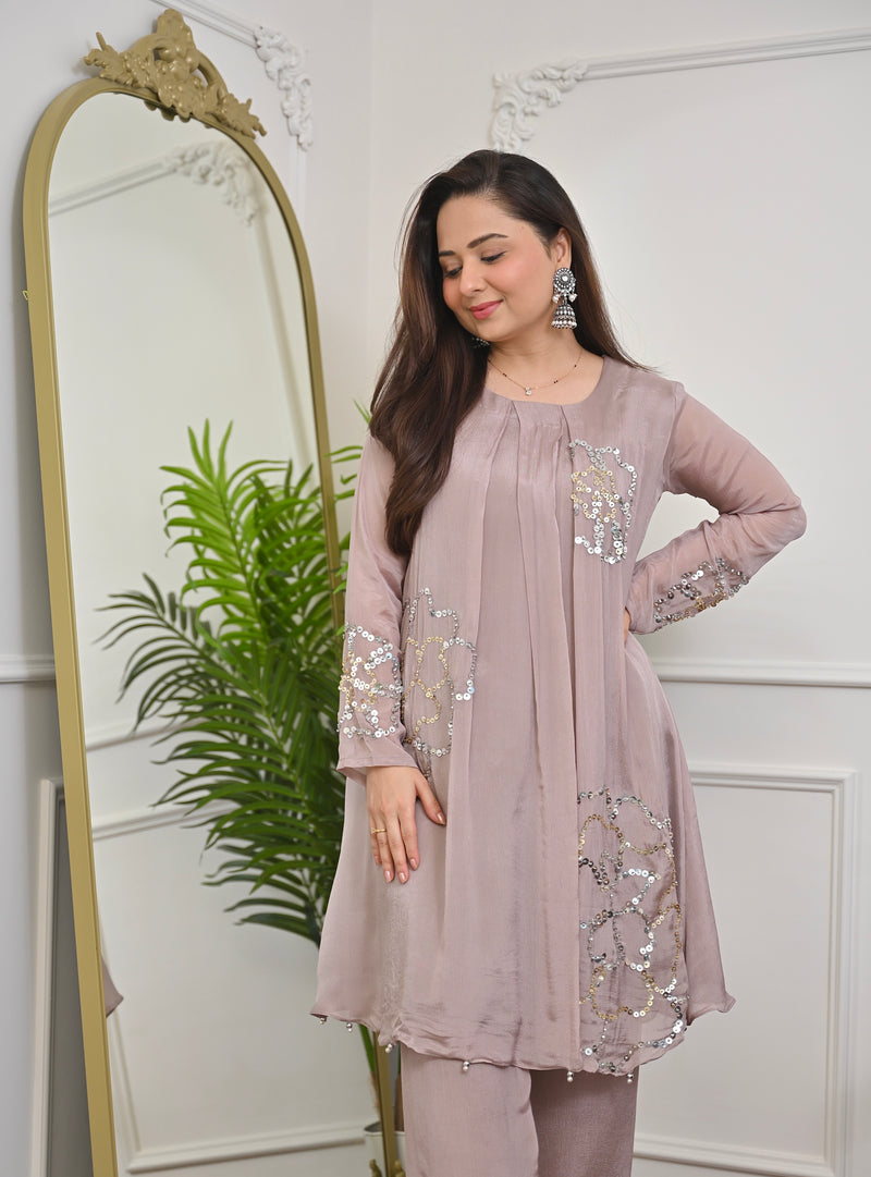 Rose Mauve Chinnon Handwork Festive Co-ord