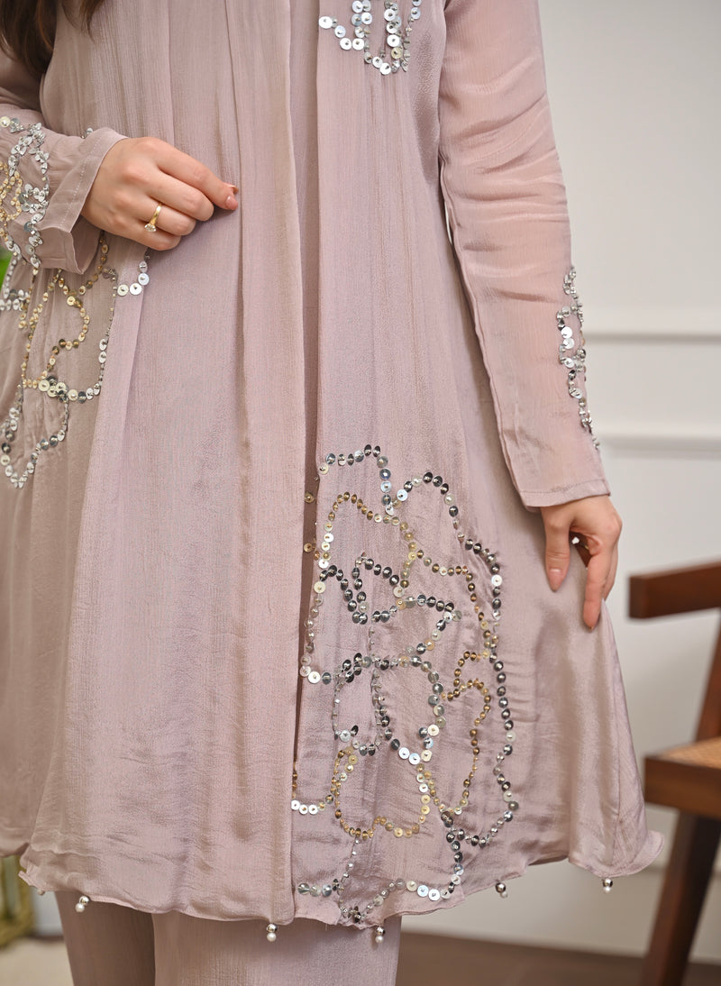 Rose Mauve Chinnon Handwork Festive Co-ord